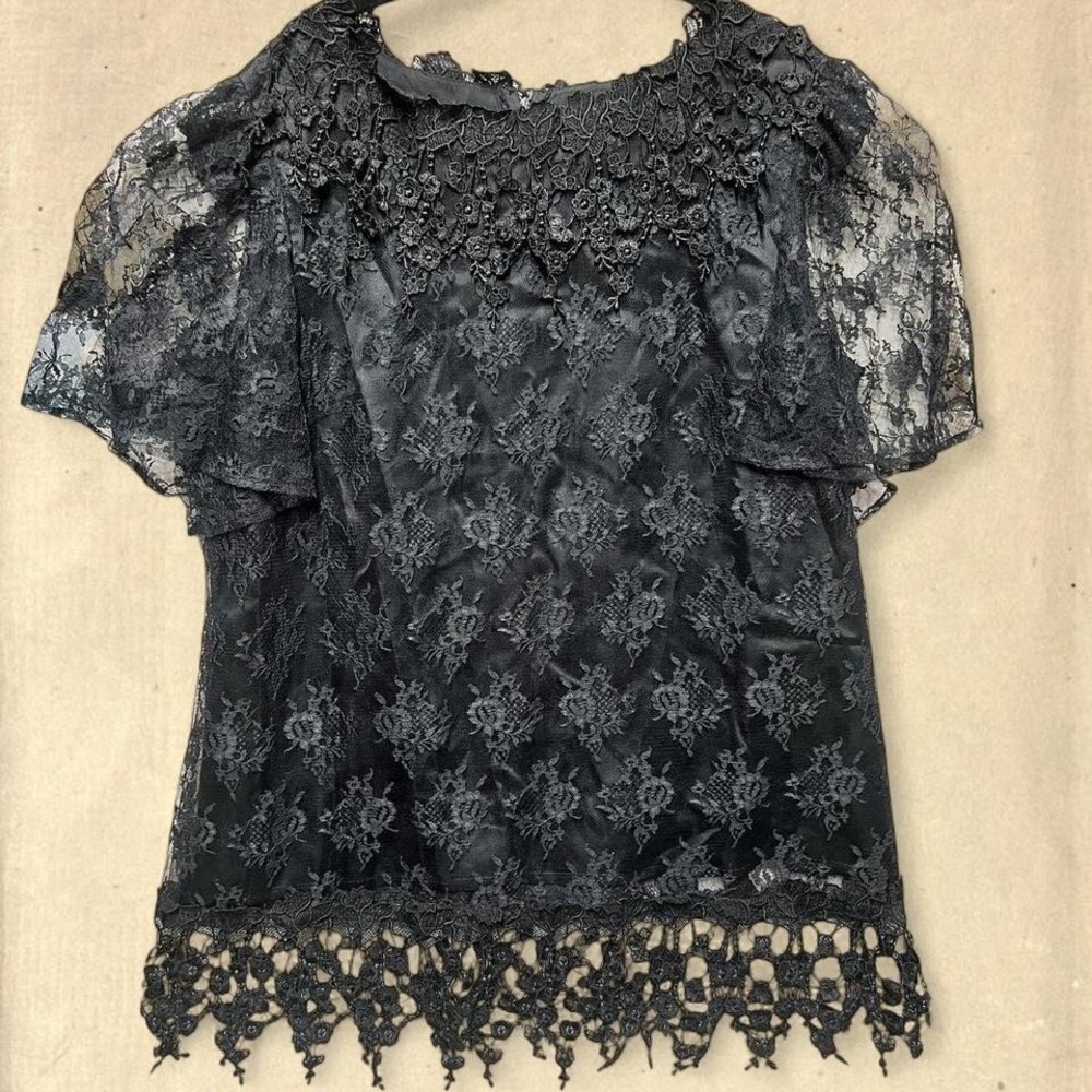 Vintage 60s 70s Black Floral Lace Skirt Set - Modern XL/2XL - Picture 3 of 8